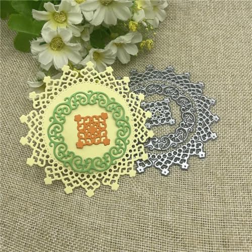 Stanzschablonen, 9 x 9 cm, Spitzenrahmen, Metall-Stanzformen, runde Löcher, Etiketten, Etiketten, Scrapbooking, Papierbasteln von YANCHIPANGHE