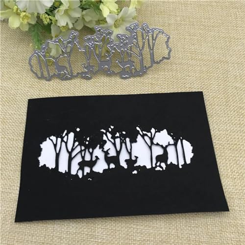 Stanzschablonen für Scrapbooking, 12,8 x 5 cm, Wald, Hirsch, Hintergrund, Metall, Stanzformen für Scrapbooking, Alben, Prägung, Papier, Karten, dekoratives Handwerk von YANCHIPANGHE