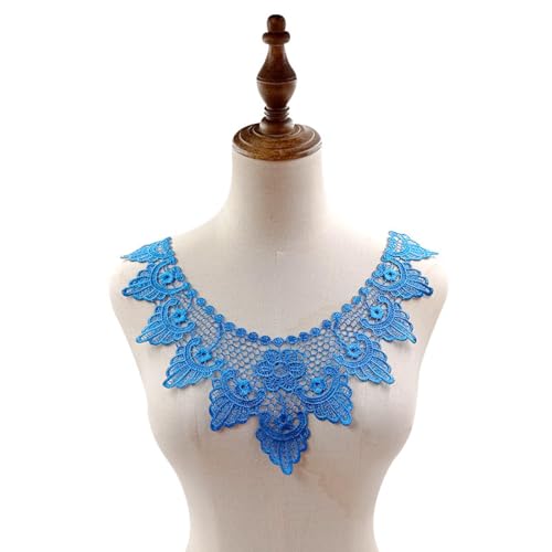 Stickerei-Spitzenaufnäher, Spitzenstickerei, Corsagenkragen, hohl, falscher Kragen, Stoffaufnäher, Zubehör, blau von YANCHIPANGHE