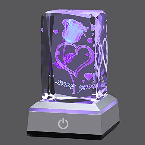YANFEYHA 3D Loverose Kristall Multicolor Nachtlicht,Ich liebe dich Deko Lampe,Perfekte Valentinstag Geschenkideen für Mein Freundin Ehefrau Mama,Weihnachtstag Jubiläum Geburtstagsgeschenke für sie von YANFEYHA
