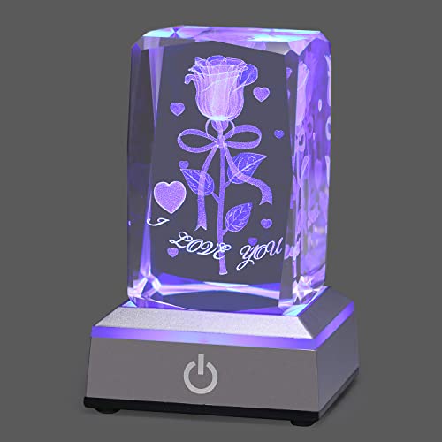 YANFEYHA 3D Tierose Kristall Multicolor Nachtlicht,Ich liebe dich Deko Lampe,Perfekte Valentinstag Geschenkideen für Mein Freundin Ehefrau Mama,Weihnachtstag Jubiläum Geburtstagsgeschenke für sie von YANFEYHA