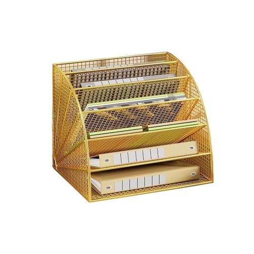 YANG11FAN Aktenordnerhalter, Fächerform, 6 Fächer, Schreibtisch-Netzeinsatz in Tablett, Büro, Schreibtisch, A4, Aktenordner (Gold) von YANG11FAN