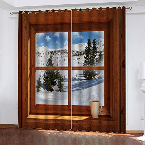 Vorhänge Verdunkelung Kinderzimmer Mädchen Junge Mit Ösen Balkon Mit Schöner Schneeszene 2Er Set 140X160Cm Gardinen Wohnzimmer Schlafzimmer Verdunkelungsvorhang Thermovorhang Hitzeschutz Schallschutz von YANGLD