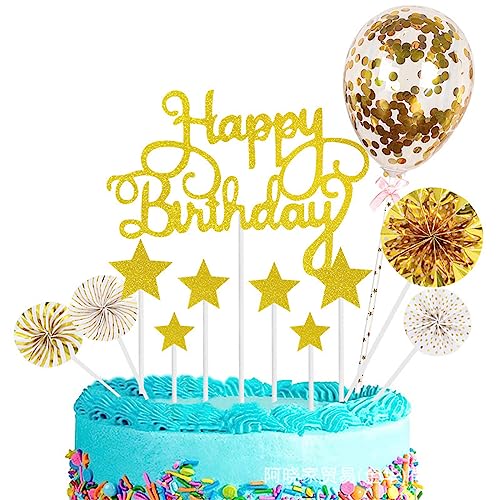 YANGLY 12 Stück Roségold-Geburtstagskuchendekoration, Ballon-Kuchenaufsätze, Dekorationen, zwinkernde Ballon-Kuchendekorationen von YANGLY