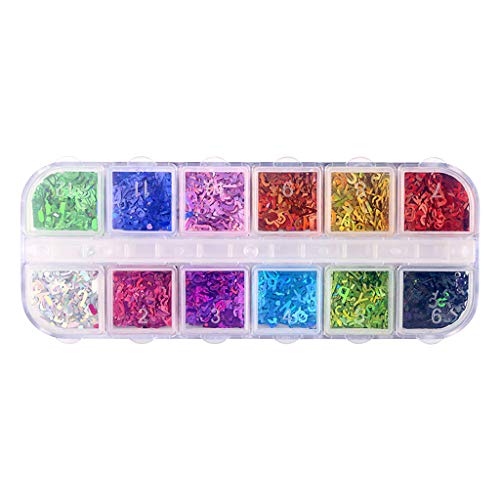 YANGLY Flash Chip 12 Farben Alphabet Holografischer Laser 26 Englische Buchstaben Gemischter grober Glitzer für DIY Epoxidharz Handwerk Festival Pailletten von YANGLY