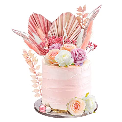 YANGLY Palmblatt-Kuchen-Kuchendekorationen, Rosenblumen-Kugel, Cupcake-Topper für Geburtstag, Hochzeit, Babyparty, Party-Dekoration von YANGLY