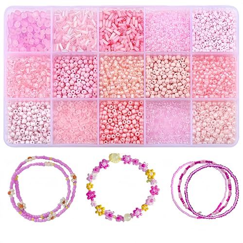 YANGMUM Armbandperlen zur Schmuckherstellung, Glas-Rocailles, Stiftperlen, 2 mm, 3 mm, 4 mm, Röhrenperle 5 mm, Rosa, Set lose 15 Farben, ca. 4500 Stück, für DIY-Halsketten, Ohrringe, Sortimente YANGMUM Armbandperlen zur Schmuckherstellung, Glas-Rocailles, Stiftperlen, 2 mm, 3 mm, 4 mm, Röhrenperle 5 mm, Rosa, Set lose 15 Farben, ca. 4500 Stück, für DIY-Halsketten, Ohrringe, Sortimente von YANGMUM