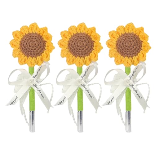 YANGSHINE 3 Stück handgefertigte Häkel-Sonnenblumen-Kugelschreiber, künstliche Blumenform, 0,5 mm, Gel-Tintenroller für Zuhause, Büro, Schule, Partyzubehör, Dekoration, Sonnenblume YANGSHINE 3 Stück handgefertigte Häkel-Sonnenblumen-Kugelschreiber, künstliche Blumenform, 0,5 mm, Gel-Tintenroller für Zuhause, Büro, Schule, Partyzubehör, Dekoration, Sonnenblume von YANGSHINE