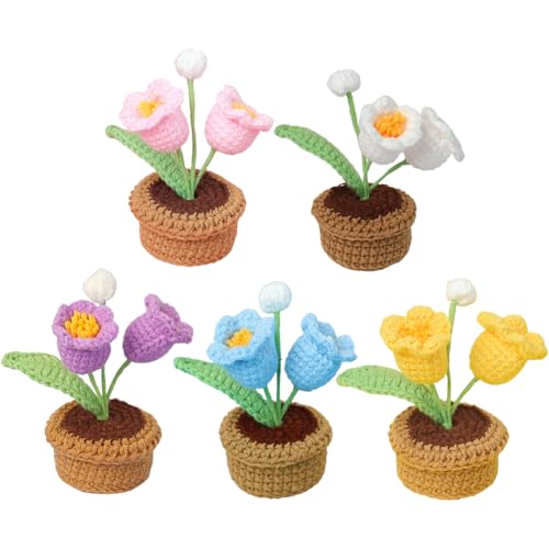 YANGSHINE 5 Stück fertige Häkelblumen, handgefertigt, Wollgarn, künstliche Blume, gestrickt, gehäkelt, Maiglöckchen, Topfpflanzen für Hone, Büro, Auto, Armaturenbrett, Glockenorchidee YANGSHINE 5 Stück fertige Häkelblumen, handgefertigt, Wollgarn, künstliche Blume, gestrickt, gehäkelt, Maiglöckchen, Topfpflanzen für Hone, Büro, Auto, Armaturenbrett, Glockenorchidee von YANGSHINE