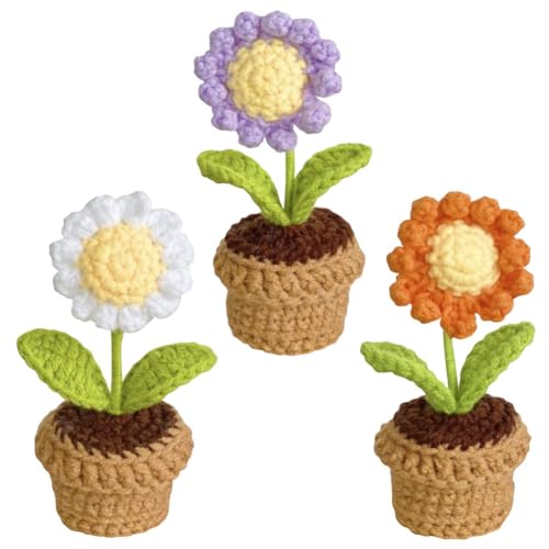 YANGSHINE Häkelblumen, handgefertigt, Wollgarn, künstliche Blumen, gestrickt, gehäkelt, Gänseblümchen, für Büro, Auto, Armaturenbrett, Dekoration, Gänseblümchen, 3 Stück YANGSHINE Häkelblumen, handgefertigt, Wollgarn, künstliche Blumen, gestrickt, gehäkelt, Gänseblümchen, für Büro, Auto, Armaturenbrett, Dekoration, Gänseblümchen, 3 Stück von YANGSHINE
