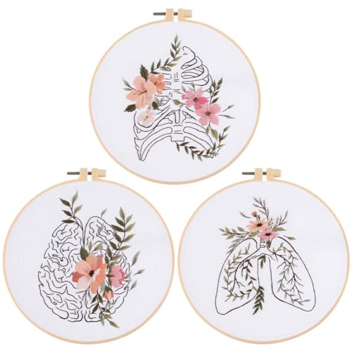 YANGSHINE Stickset für Anfänger, Herz, Lunge, Knochen, Anatomie, Blumen-Kunstdruck, Kreuzstich-Set, inkl. Reifen, Stoff, Fäden, Nadeln, Anleitung und Werkzeugset, 3 Sets YANGSHINE Stickset für Anfänger, Herz, Lunge, Knochen, Anatomie, Blumen-Kunstdruck, Kreuzstich-Set, inkl. Reifen, Stoff, Fäden, Nadeln, Anleitung und Werkzeugset, 3 Sets von YANGSHINE
