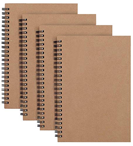 Notizblock mit Spiralbindung, A5, Kraftpapier, liniert, 100 Seiten/50 Blatt, ideal für Reisen, Schule, 21 x 14 cm, 4 Stück von YANGTE