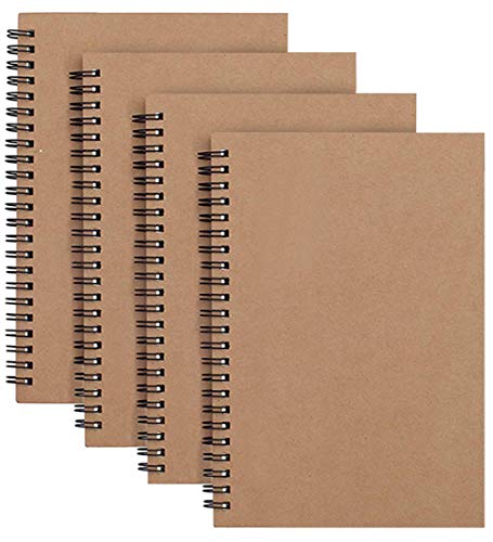 Notizblock, Spiralbindung, A5, Kraftpapier, blanko, 100 Seiten/50 Blatt, Memo-Planer, Steno-Block, perfekt für Reisen, Schule, 21 x 14 cm, 4 Packungen von YANGTE