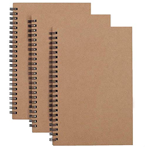 Spiral-Notizbuch, A5, liniert, 3er-Pack, weicher Einband, Kraftpapier, 100 Seiten / 50 Blatt, Notizblöcke, Planer, ideal für Reisen und Schule 3 Pack Brown von YANGTE