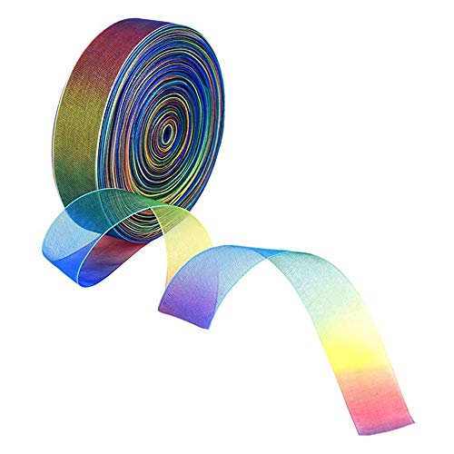 10MM 50 Yard Rainbow Shimmer Ribbon, transparente Organza-Regenbogenbänder aus Satin für Geschenkverpackung Dekoration DIY Crafts Weihnachtshochzeitsfeier Geburtstag Festival Dekorzubehör von YANGWEN