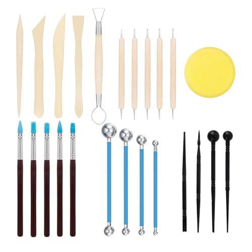 YANGWEN 24 Stück Modelierwerkzeugset Ton Keramik Werkzeug Set,Modellier Werkzeug Clay Sculpting Tools Ton Werkzeug Polymer Clay Sculpting für DIY Kunsthandwerk Modellbau Schnitzarbeiten von YANGWEN