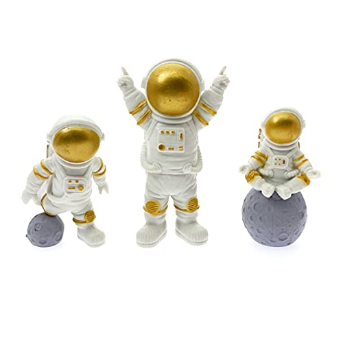 YANGWEN 3-Stück Astronauten Ornamente, Spaceman Statuen Modell Kuchen Topper,Weltraum Kuchen, Weltraum Party, Tortendeko Astronauten,Golden von YANGWEN