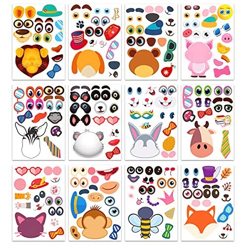 YANGWEN 36 Blätter Make a face Sticker Machen Sie Ihren eigenen Sticker Zoo Animal Sticker Sheets Woodland Teaching Stickers Labels Decals für Kinderparty, Geburtstag, Partygeschenke, Basteln von YANGWEN