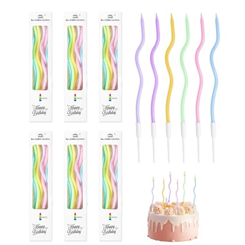 YANGWEN 36 Stück Champagner-Morandi-Farben Spiral-Geburtstagskerzen - Elegante Kuchenkerzen mit Halter für Torten & Cupcakes - Ideal für Geburtstage, Hochzeiten & Partys von YANGWEN