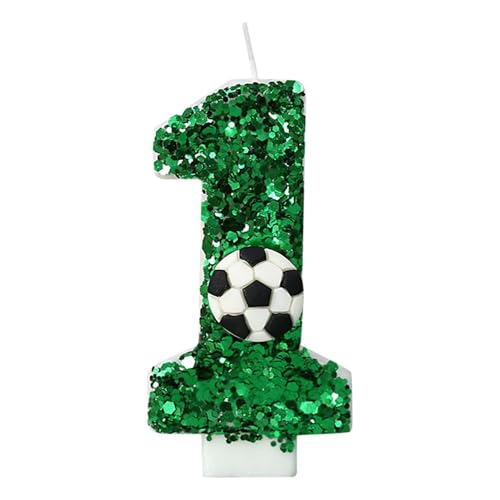 YANGWEN 3D Geburtstagskerzen Zahlen – Fußball-Grüne Glitzerkerzen als Kuchendeko (Zahl 1) für Jungen & Mädchen, Geburtstagsparty, Kuchen-Topper & Tischdeko von YANGWEN