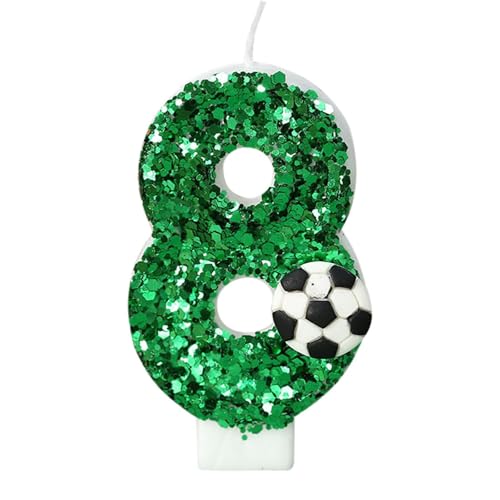 YANGWEN 3D Geburtstagskerzen Zahlen – Fußball-Grüne Glitzerkerzen als Kuchendeko (Zahl 8) für Jungen & Mädchen, Geburtstagsparty, Kuchen-Topper & Tischdeko von YANGWEN