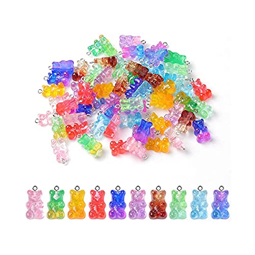 YANGWEN 50 Stücke Gummibärchen Anhänger, 10 Farben Gummiartig Resin Bär Anhänger Resin Bär Anhänger Bär Schlüsselanhänger für DIY Halskette Armband Schlüsselanhänger Kinder Mädchen von YANGWEN