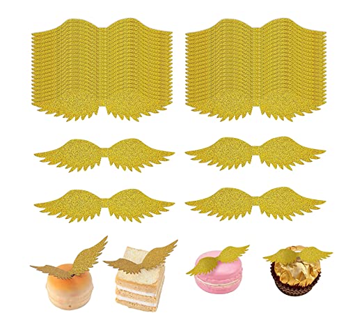 YANGWEN 50PCS Golden Glitter Wings Chocolate Decoration,Gold Wings Wizard Party Schokoladendekoration Cupcake Topper mit 50 doppelseitigen Klebepunkten für Geburtstagsfeiern von YANGWEN