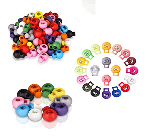 YANGWEN 65 Stück Einzelne Loch Kordelstopper Schwarz, 8mm Bunt Kordelstopper Kabelstopper Einlochmontage Ende Feder Toggle Stopper für Kordelzug Rucksack Rucksack Bastelbedarf von YANGWEN