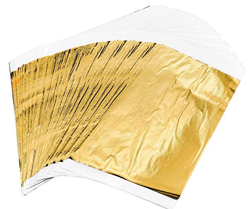 YANGWEN Blattgoldblätter,100 Blatt Goldfolienimitat,Goldfolienpapier für Kunst Metallfolienblätter Roségoldblatt für Malerei,Bastelnägel und DIY-Dekoration (14x14cm) von YANGWEN