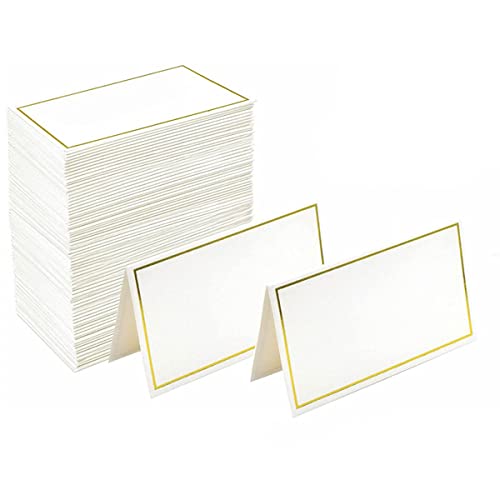 YANGWEN Premium Tischkarten, 50Pcs Tischkarten Blanko Tisch Tischkarten weiße Hochzeit Name Karten Tischkarten mit doppelten Goldrand für Reserviersitze, Hochzeit,Party von YANGWEN