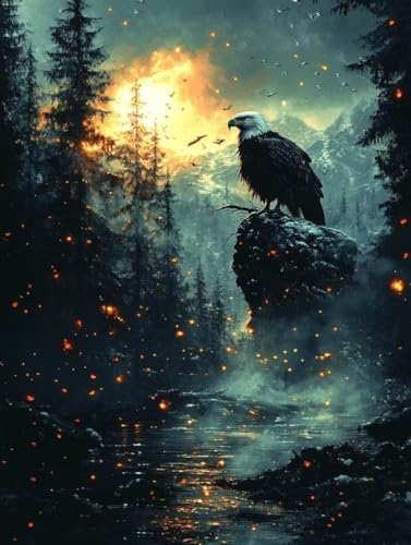 Adler Diamond Painting 35x50cm, Diamant Painting Bilder Wald Crystal Art 5D DIY Eckige Steine Diamant Malerei Cross Stitch Stickerei Basteln Erwachsene für Deko Wohnzimmer, Geschenke -yym250788 von YANGYUMBOU