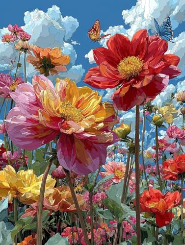 Diamond Painting Blume Diamond Painting Erwachsene, 5D DIY Crystal Art Schmetterling Muster Quadratische Steine Vollbohrer Mosaik Bastelset Erwachsene für Zimmer Deko, Geschenke 40 x 55 cm -yym2507R5 von YANGYUMBOU