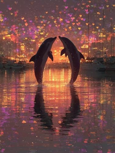 Diamond Painting Delphin Diamond Painting Erwachsene, 5D DIY Crystal Art Landschaft Muster Quadratische Steine Vollbohrer Mosaik Bastelset Erwachsene für Zimmer Deko, Geschenke (40x55cm) -yym250723 von YANGYUMBOU