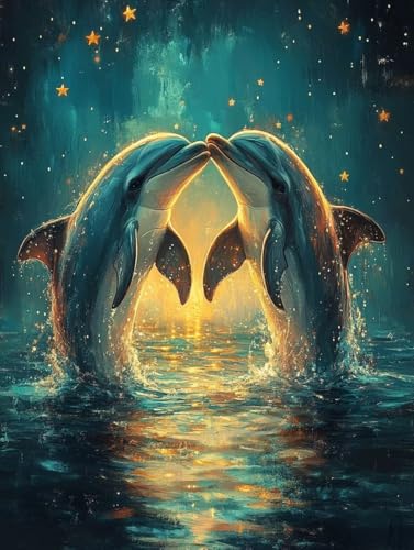 Diamond Painting Delphin Diamond Painting Erwachsene, 5D DIY Crystal Art Tier Muster Quadratische Steine Vollbohrer Mosaik Bastelset Erwachsene für Zimmer Deko, Geschenke für Frauen 30x40cm -yym2507ZG von YANGYUMBOU