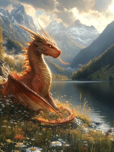 Diamond Painting Drachen Diamond Painting Erwachsene, 5D DIY Crystal Art Berg Muster Quadratische Steine Vollbohrer Mosaik Bastelset Erwachsene für Zimmer Deko, Geschenke (40x55cm) -yym2507K30NC von YANGYUMBOU