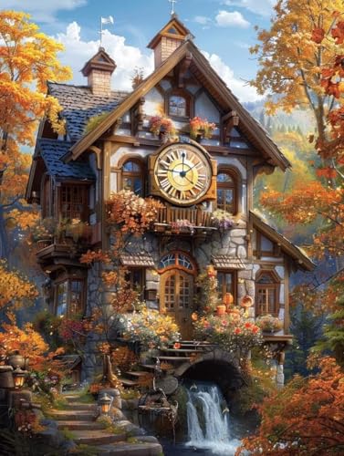 Diamond Painting Häuser Diamond Painting Erwachsene, 5D DIY Crystal Art Herbst Muster Quadratische Steine Vollbohrer Mosaik Bastelset Erwachsene für Zimmer Deko, Geschenke 40x55cm -yym2507T7157 von YANGYUMBOU