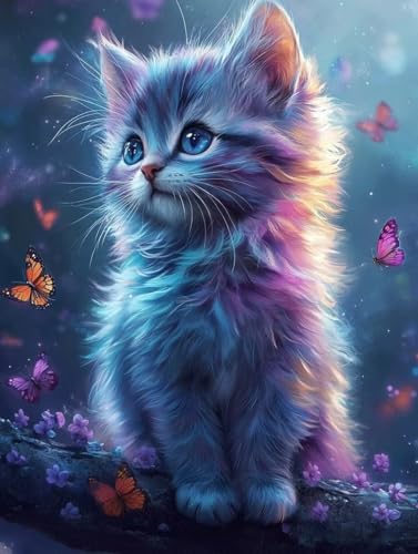 Diamond Painting Katze Diamond Painting Erwachsene, 5D DIY Crystal Art Schmetterling Muster Quadratische Steine Vollbohrer Mosaik Bastelset Erwachsene für Zimmer Deko, Geschenke 40 x 55 cm -yym2507L7 von YANGYUMBOU
