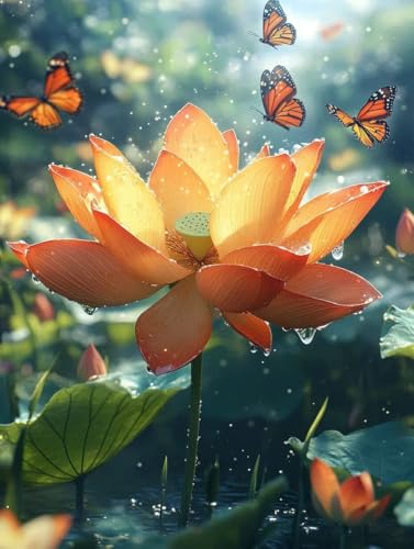 Diamond Painting Lotus Diamond Painting Erwachsene, 5D DIY Crystal Art Schmetterling Muster Quadratische Steine Vollbohrer Mosaik Bastelset Erwachsene für Zimmer Deko, Geschenke 30 x 40 cm -yym250775 von YANGYUMBOU