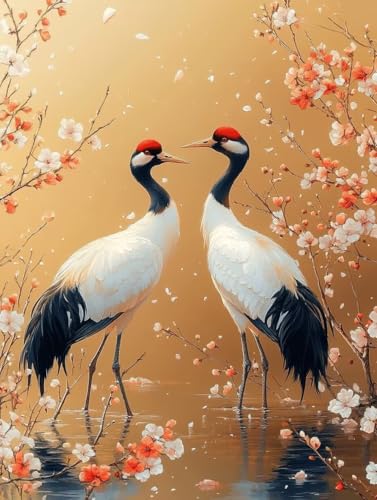 Diamond Painting Mandschurenkranich Diamond Painting Erwachsene, Crystal Art Blume Muster Quadratische Steine Vollbohrer Mosaik Bastelset Erwachsene für Zimmer Deko, Geschenke (100x135cm) -yym25075B von YANGYUMBOU