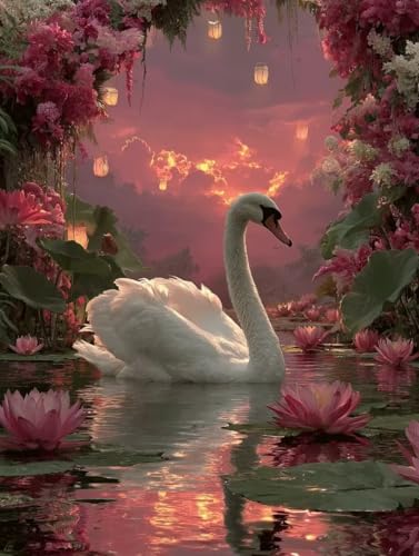 Diamond Painting Schwan Diamond Painting Erwachsene, 5D DIY Crystal Art Lotus Muster Quadratische Steine Vollbohrer Mosaik Bastelset Erwachsene für Zimmer Deko, Geschenke (30x40cm) -yym25076WIS4 von YANGYUMBOU