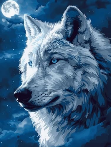Diamond Painting Wolf Diamond Painting Erwachsene, 5D DIY Crystal Art Mond Muster Quadratische Steine Vollbohrer Mosaik Bastelset Erwachsene für Zimmer Deko, Geschenke für Frauen 20 x 30 cm -yym2507D4 von YANGYUMBOU