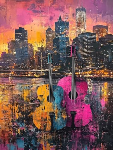 Gitarre Diamond Painting 25x35cm, Diamant Painting Bilder Stadt Crystal Art 5D DIY Eckige Steine Diamant Malerei Cross Stitch Stickerei Basteln Erwachsene für Deko Wohnzimmer, Geschenke -yym25075Z von YANGYUMBOU