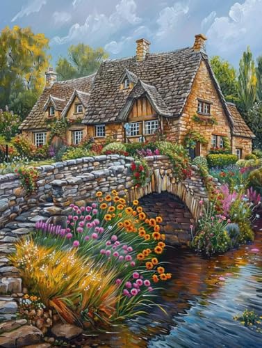 Häuser Diamond Painting (90x120cm), Diamant Painting Bilder Landschaft Crystal Art Eckige Steine Diamant Malerei Cross Stitch Stickerei Basteln Erwachsene für Deko Wohnzimmer, Geschenke -yym2507T3 von YANGYUMBOU