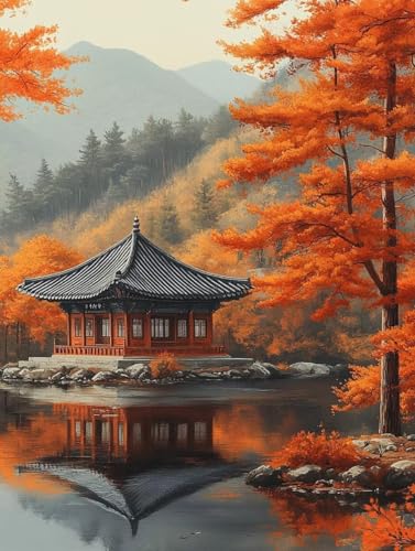 Herbst Diamond Painting 90 x 120 cm, Diamant Painting Bilder Landschaft Crystal Art Eckige Steine Diamant Malerei Cross Stitch Stickerei Basteln Erwachsene für Deko Wohnzimmer, Geschenke -yym2507N3 von YANGYUMBOU