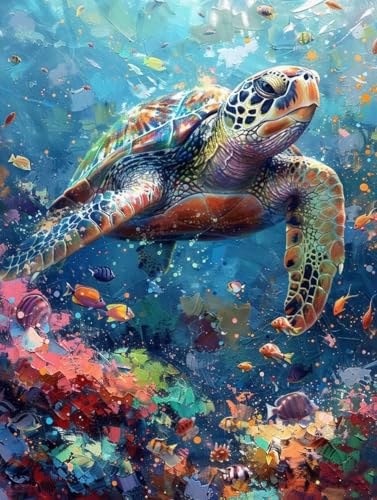 Landschaftesschildkröten Diamond Painting (90x120cm), Diamant Painting Bilder Fisch Crystal Art Eckige Steine Diamant Malerei Cross Stitch Stickerei Basteln Erwachsene für Deko Wohnzimmer -yym2507E3 von YANGYUMBOU