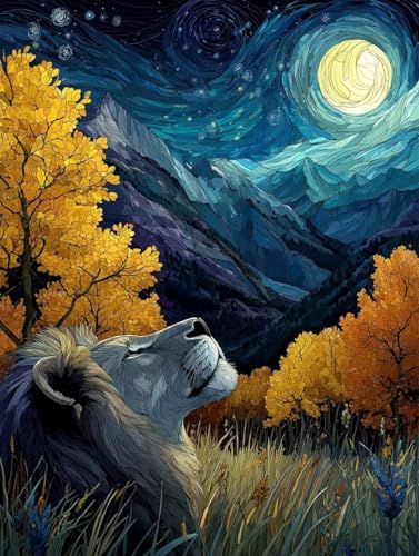 Löwe Diamond Painting 25 x 35 cm, Diamant Painting Bilder Sternenhimmel Crystal Art Eckige Steine Diamant Malerei Cross Stitch Stickerei Basteln Erwachsene für Deko Wohnzimmer, Geschenke -yym2507FM von YANGYUMBOU