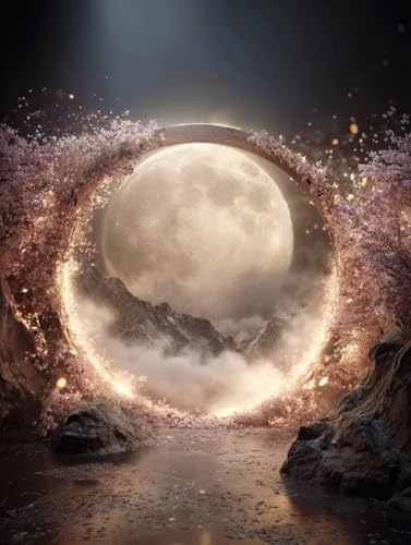 Mond Diamond Painting 25 x 35 cm, Diamant Painting Bilder Landschaft Crystal Art Eckige Steine Diamant Malerei Cross Stitch Stickerei Basteln Erwachsene für Deko Wohnzimmer, Geschenke -yym2507P3 von YANGYUMBOU
