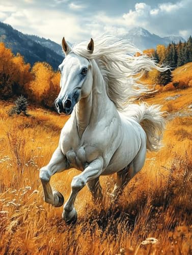 Pferd Diamond Painting 35x50cm, Diamant Painting Bilder Herbst Crystal Art 5D DIY Eckige Steine Diamant Malerei Cross Stitch Stickerei Basteln Erwachsene für Deko Wohnzimmer, Geschenke -yym2507SU von YANGYUMBOU