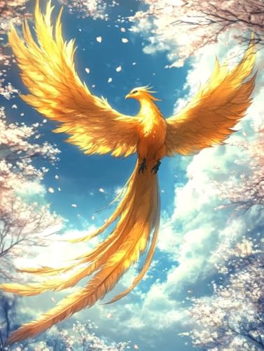 Phönix Diamond Painting 35 x 50 cm, Diamant Painting Bilder Kirschblüten Crystal Art Eckige Steine Diamant Malerei Cross Stitch Stickerei Basteln Erwachsene für Deko Wohnzimmer, Geschenke -yym2507U1 von YANGYUMBOU