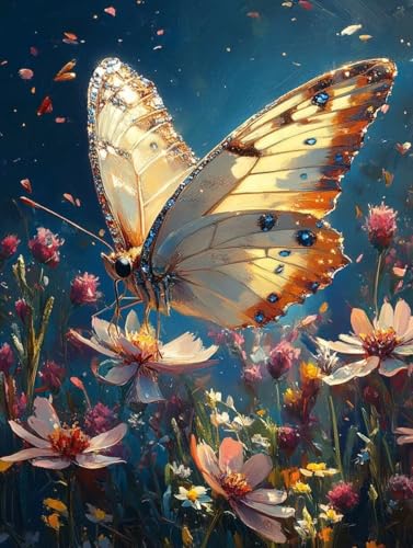 Schmetterling Diamond Painting (35x50cm), Diamant Painting Bilder Chrysantheme Crystal Art Eckige Steine Diamant Malerei Cross Stitch Stickerei Basteln Erwachsene für Deko Wohnzimmer -yym2507GP von YANGYUMBOU